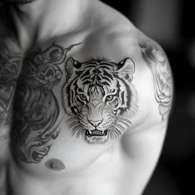 Tiger Head Tattoo on Chest