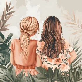 Two Friends Surrounded by Tropical Flora