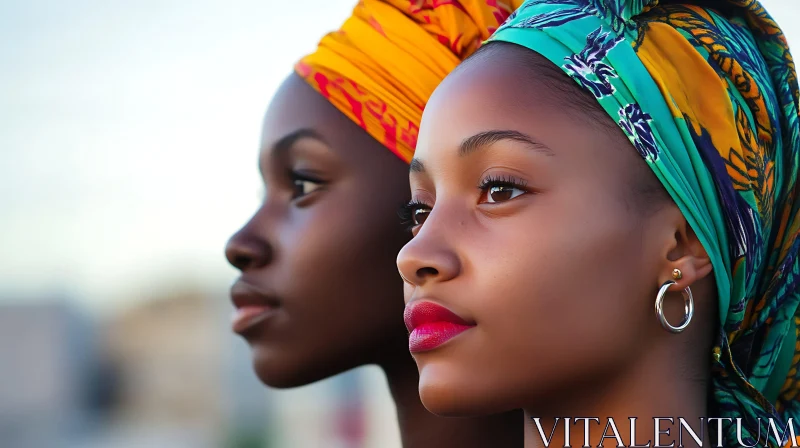 Profile Portrait of Two Women with Headscarves