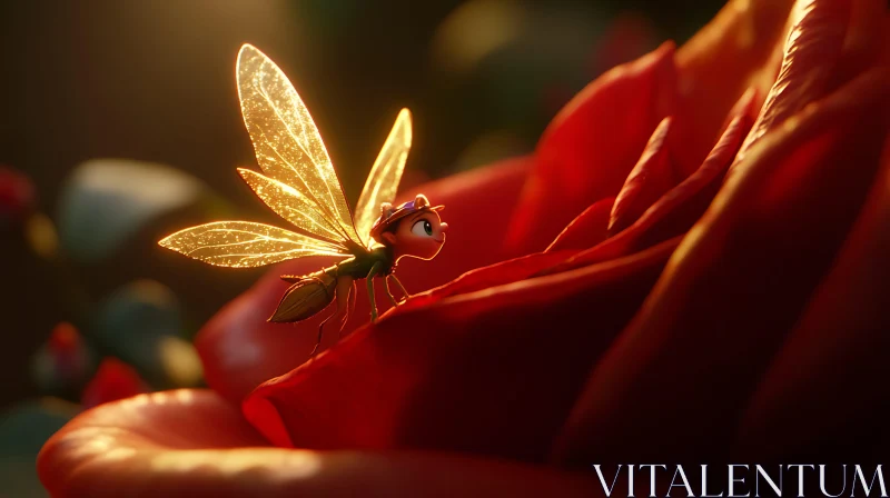 Glowing Winged Insect on Rose