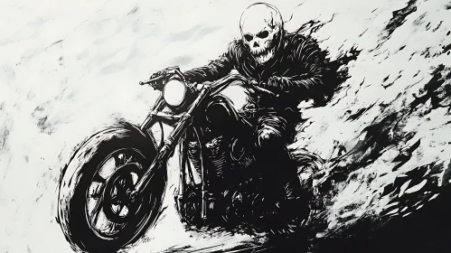 Monochrome Skull Motorcycle Illustration