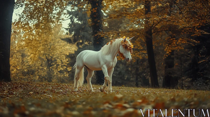 Ethereal Unicorn Amidst Golden Leaves
