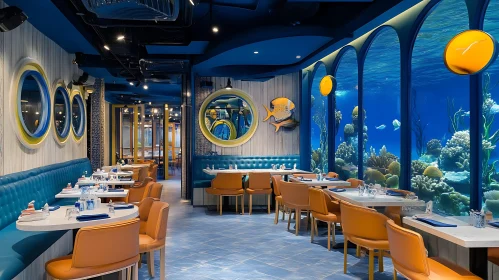 Marine Style Restaurant with Blue Interior
