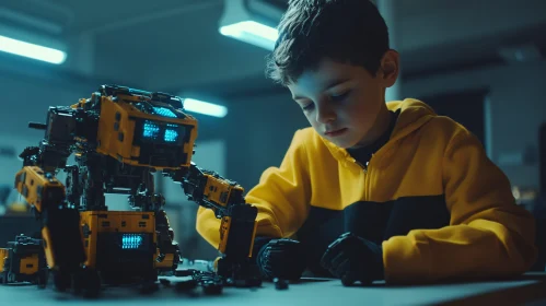 Child Assembling a Robot
