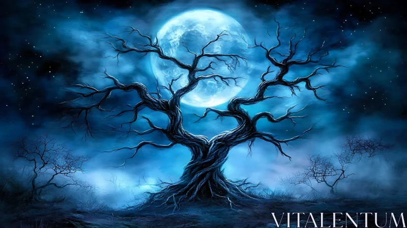 AI ART Moonlit Tree: A Night Scene