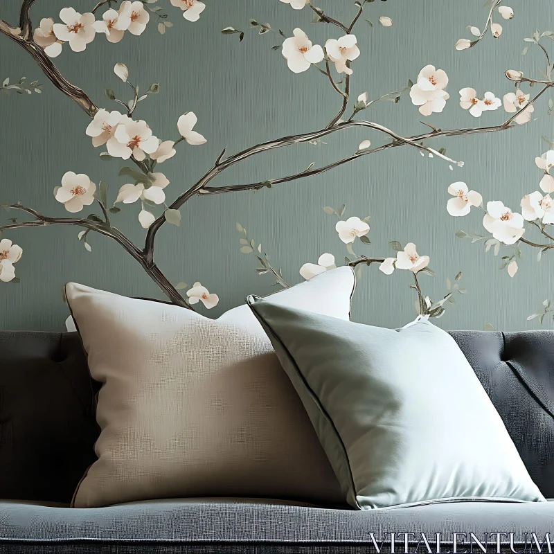 Cushions and Floral Wallpaper Interior Design