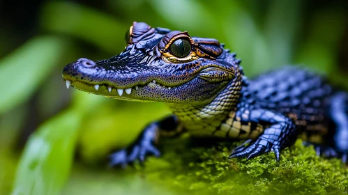 Baby Alligator Portrait on Green Moss