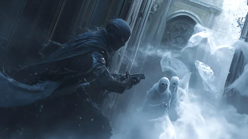 Cloaked Figure and Ethereal Apparitions