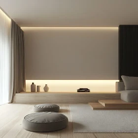 Modern Interior with Floor Cushions and Soft Lighting