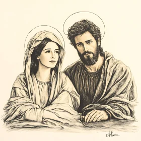 Religious Sketch of a Man and Woman