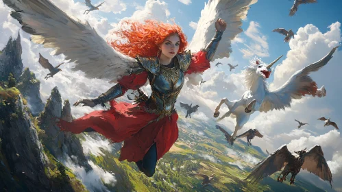 Winged Angel and Unicorn Soaring Together