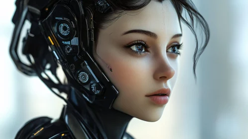 Detailed Cybernetic Woman Close-Up