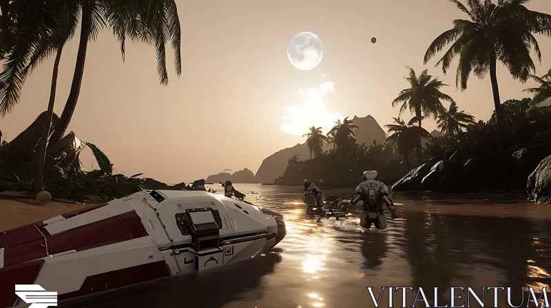 Stranded Spacecraft on Tropical Beach