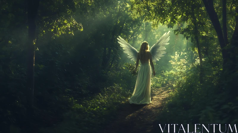 Winged Figure in Woodland Scene
