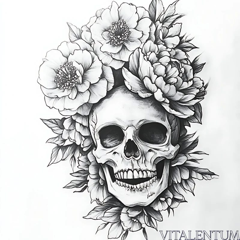 Skull Surrounded by Blooms