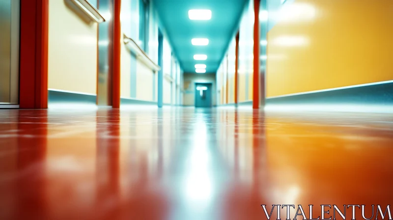 Illuminated Hallway with Reflective Floor