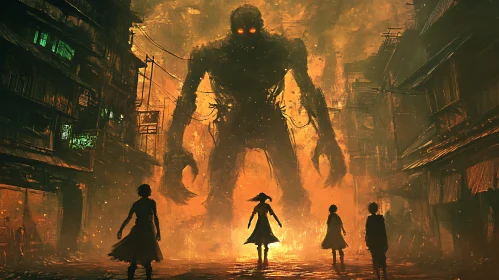 Giant Monster Silhouette in Urban Setting