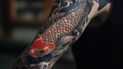Intricate Japanese Style Koi Fish Arm Tattoo