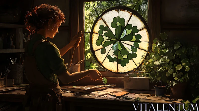 Woman Creating Art with Plants