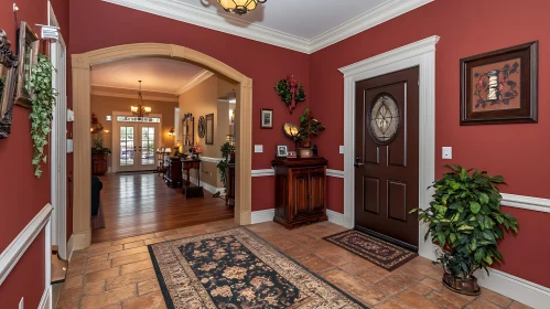 Inviting Home Interior with Red Walls