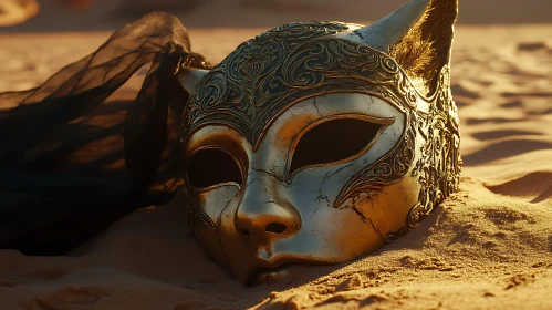 Ornate Cat Mask on Desert Dune