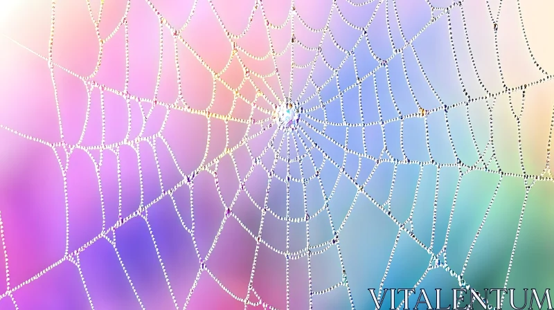 Spiderweb with Dewdrops on Pastel Background