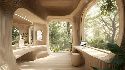 Organic Wooden Home Interior with Green View