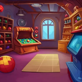 Whimsical Arcade Room Illustration