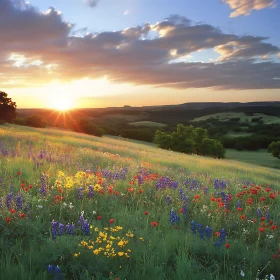 Floral Meadow at Sunset