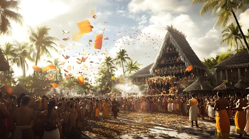 Festive Gathering in a Tropical Village