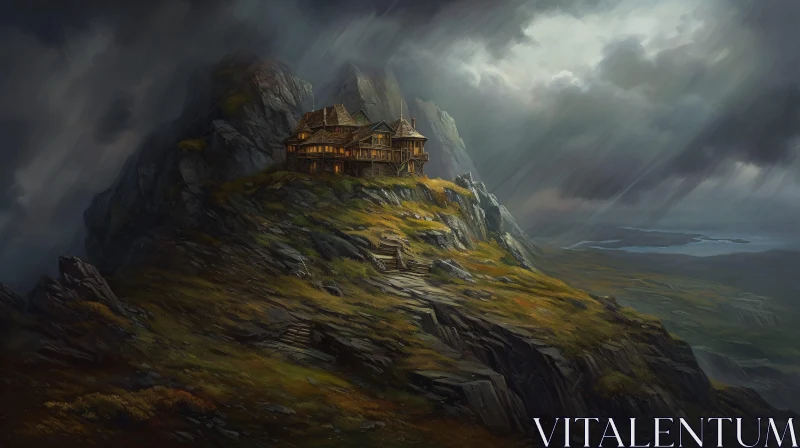 House on Mountain During Rainstorm