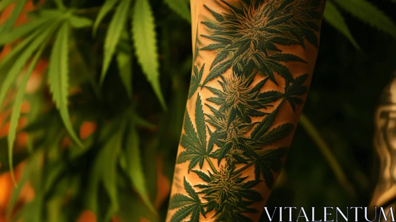 Botanical Tattoo Art Featuring Cannabis Leaves