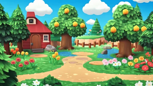 Whimsical Cartoon Nature Scene