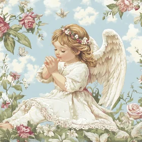 Floral Angel Praying in Garden Art