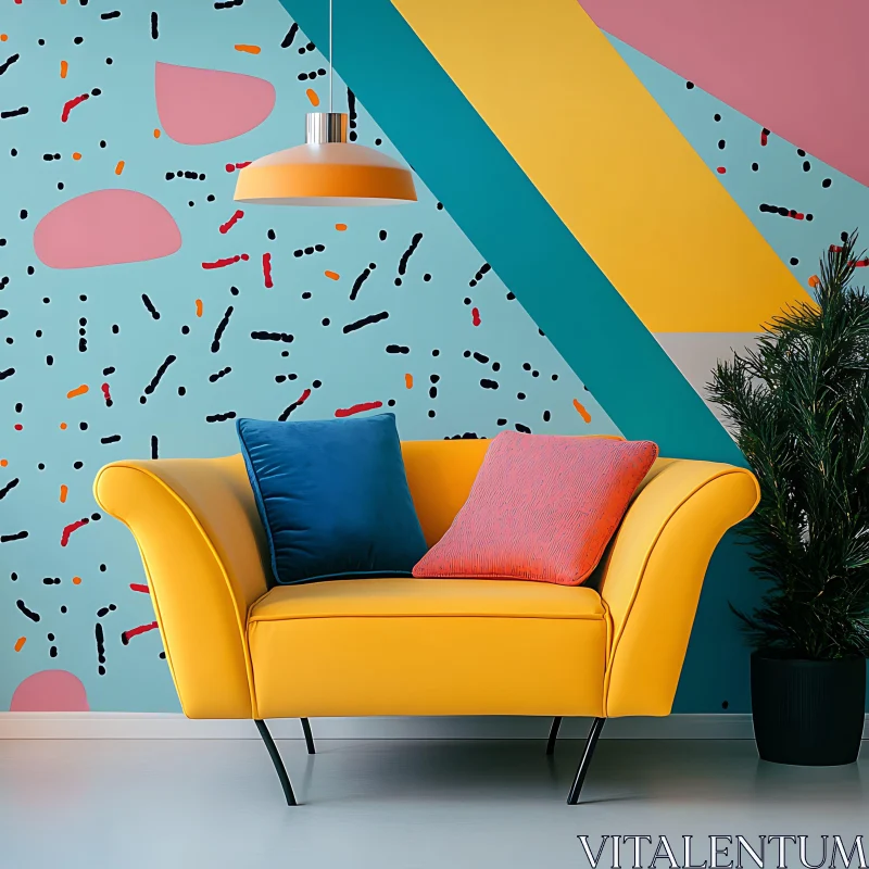 Modern Interior with Geometric Wall