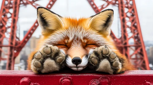 Fox Sleeping on Red Structure