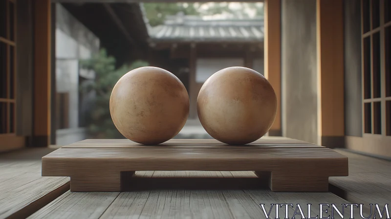 Balanced Spheres Still Life Wood Platform