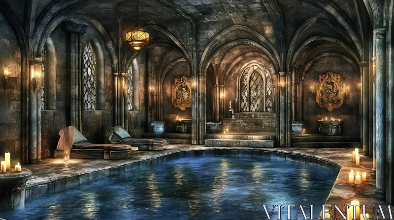 Luxurious Stone Pool Interior with Arches