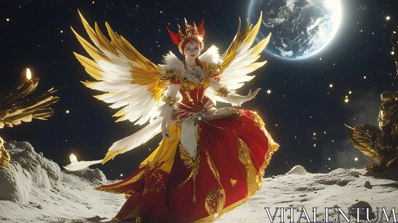 Lunar Angel with Golden Wings