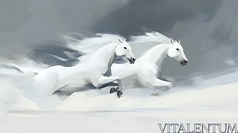Ethereal White Horses in Motion Artwork