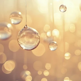 Suspended Glass Spheres in Golden Hues