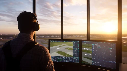Sunset at the Airport Control Tower