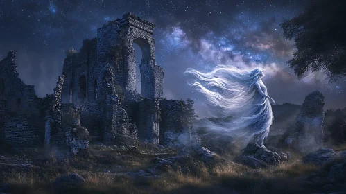 Ghostly Figure by Old Castle Remains