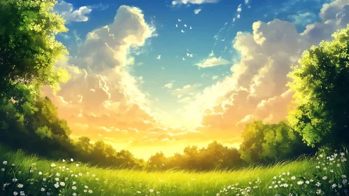 Scenic View of Meadow and Sky