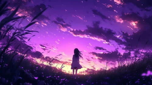 Girl Watching a Purple Sunset