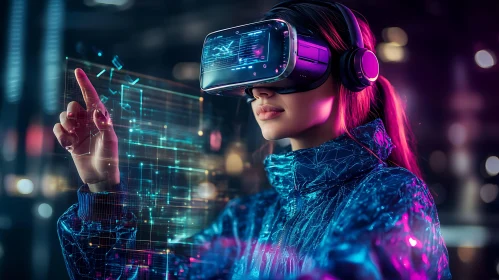 Woman Navigating Virtual Reality Interface