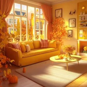 Cozy Yellow Room with Autumn Decor