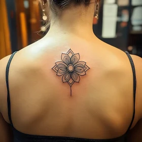 Symmetrical Flower Tattoo on Upper Back