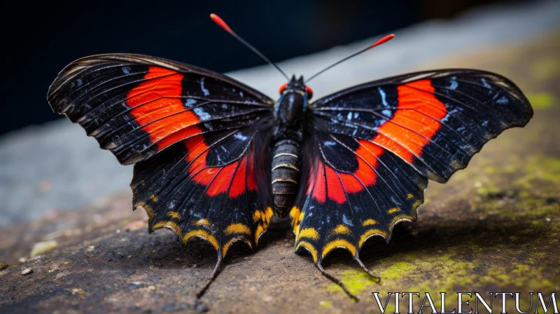 Black and Red Butterfly on Rock - Baroque Animals AI Image