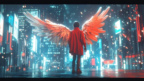 Winged Figure in Urban Neon